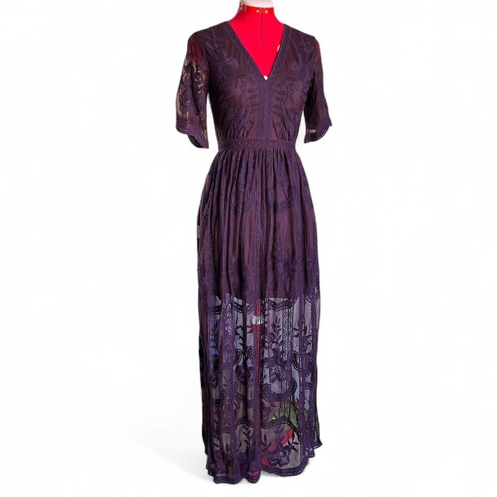 Altar'd State Purple Floral Boho Maxi Dress With Lace Details NWT Small Witchy